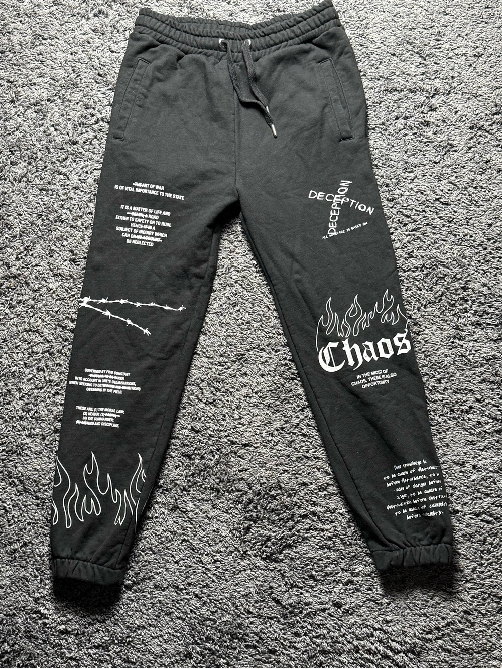 JK Attire Chaos Graphic Jogger Sweatpants Black Streetwear Size M